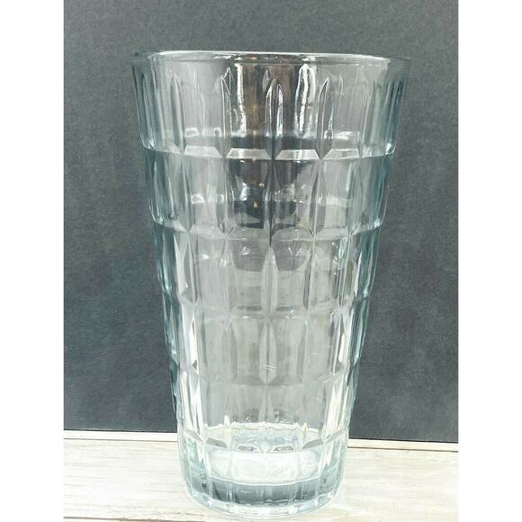Vintage Syndicate MCM TARTAN Clear Heavy Pressed Glass 9" Cut Flower Vase USA - Picture 1 of 12